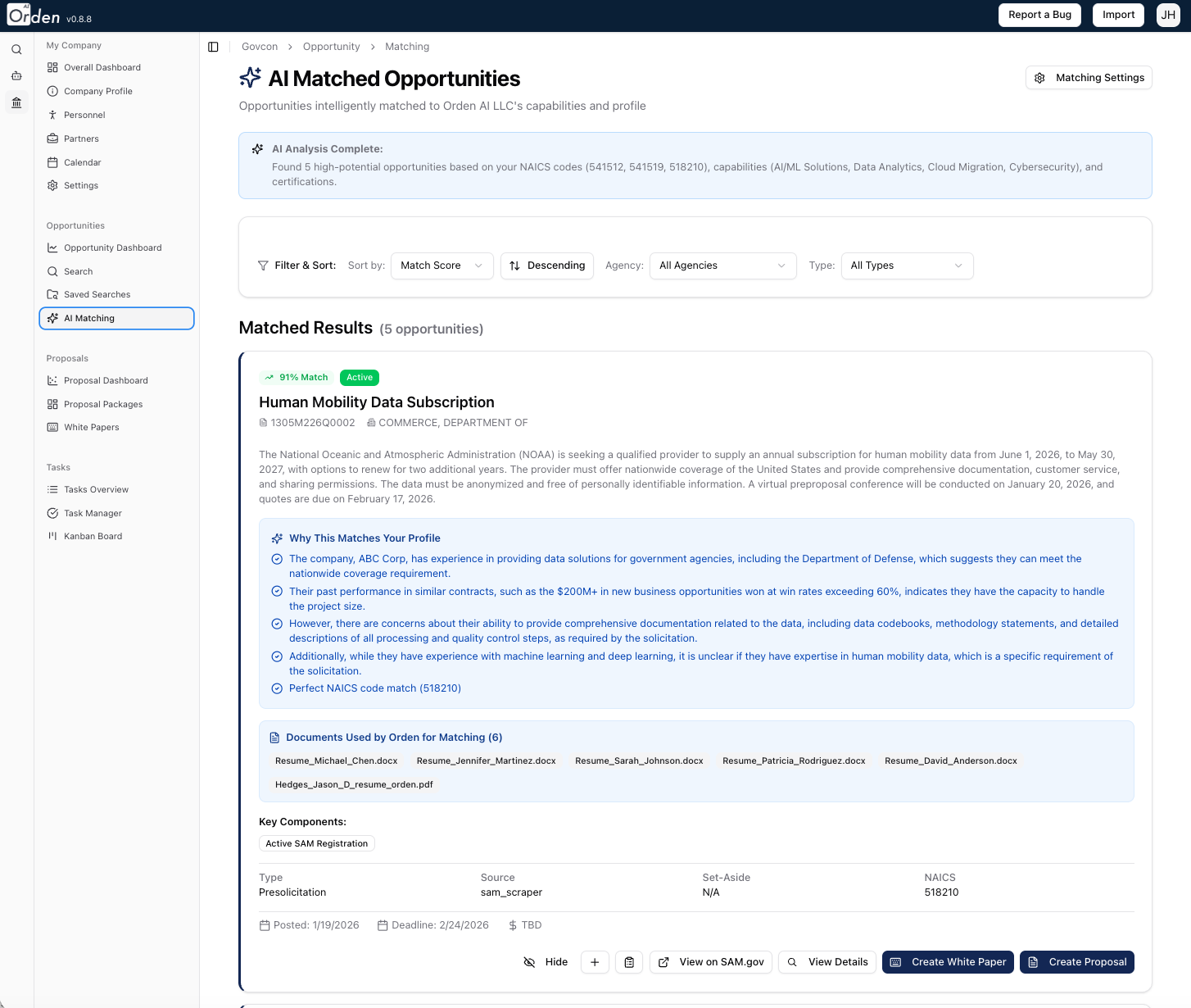 AI-Matched Opportunity Results