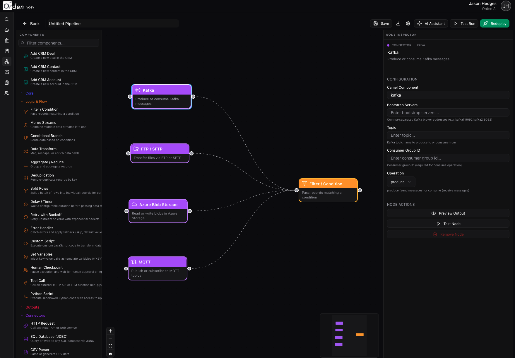 Enterprise connector configuration with visual inspector