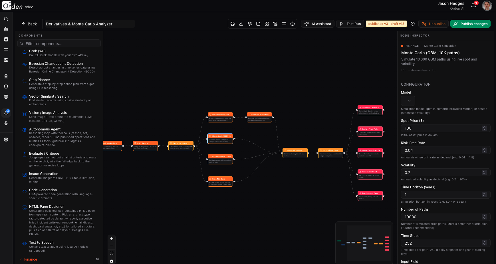 Agentic Workflow Builder: visual drag-and-drop canvas